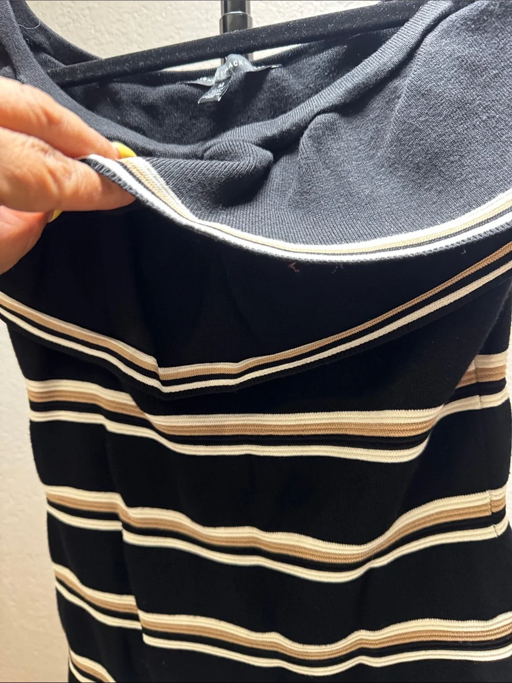 White House Black Market Black Knit Top with Cream & Tan Stripes